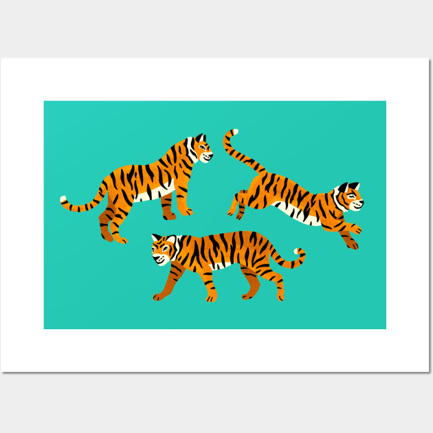 Tigers on Turquoise Wall Art by TigaTiga
